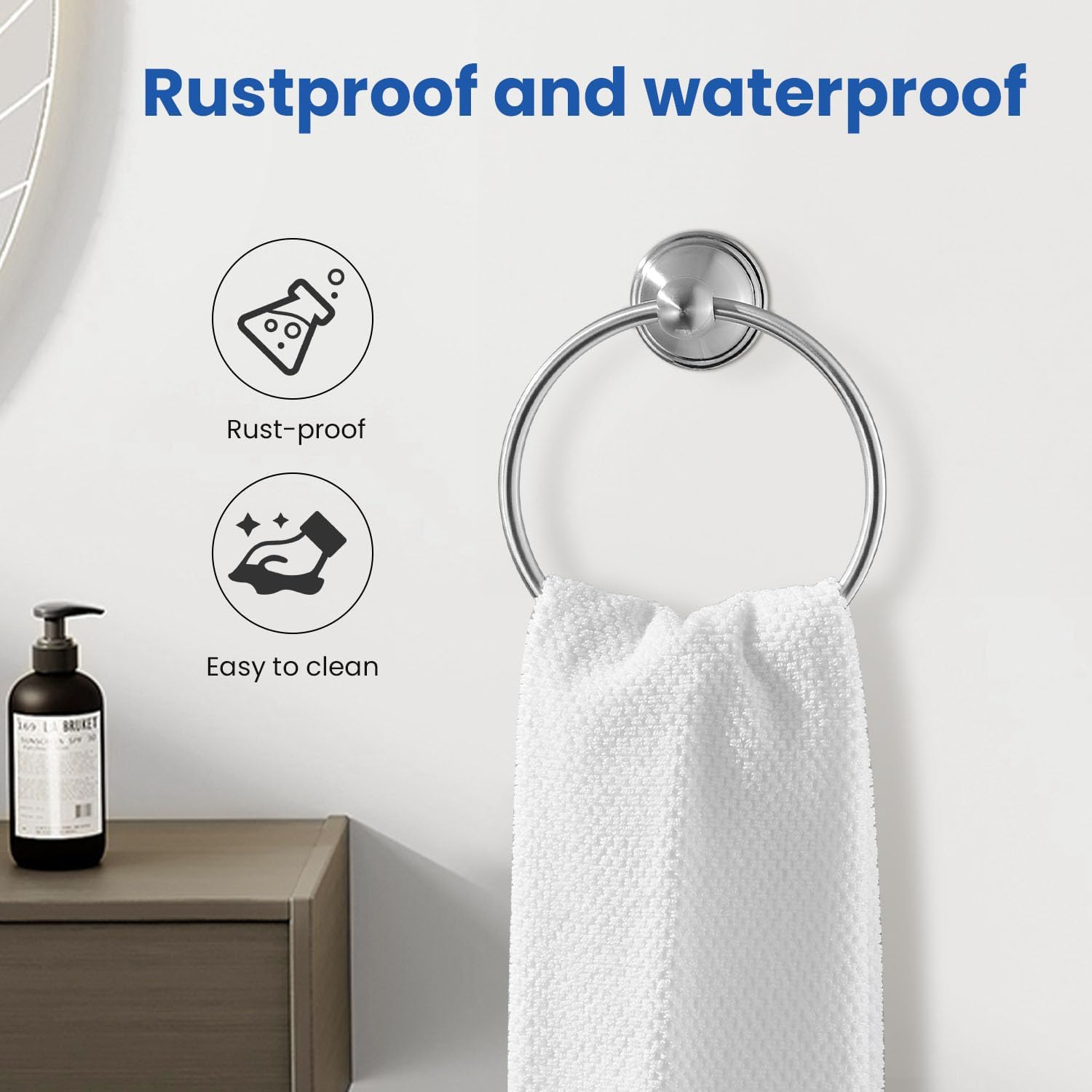 sagetta Bathroom Hand Towel Holder Towel Ring 5.55-Inch Bath Towel Ring Diameter Wall Mount Brushed Nickel - Image 4