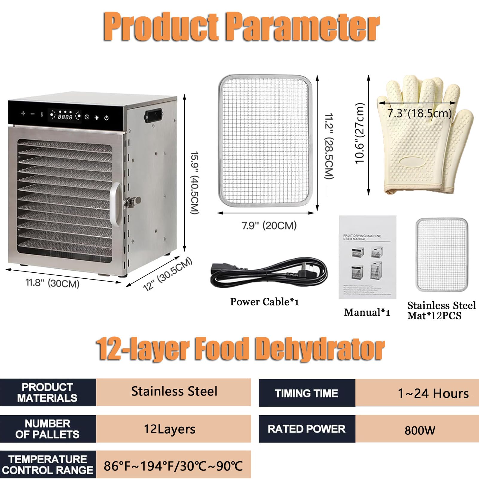 Essiccatore Per Alimenti, Essiccatore Per Carne Secca In Acciaio Inox A 6/8/12/18 Vassoi Per Uso Domestico, Armadio Di Essiccazione Per Carne, Frutta Ed Erbe Aromatiche,12-Tray