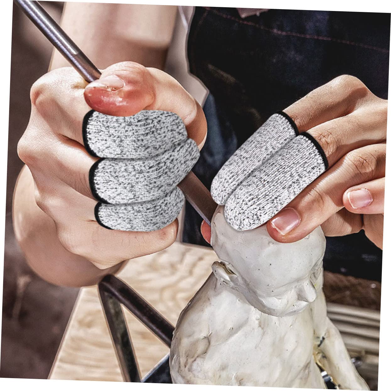 PRETYZOOM 3Pairs Cut Resistant Finger Protection Sleeves Reusable Cut Finger Covers Breathable Comfortable for and Sculpting Grey