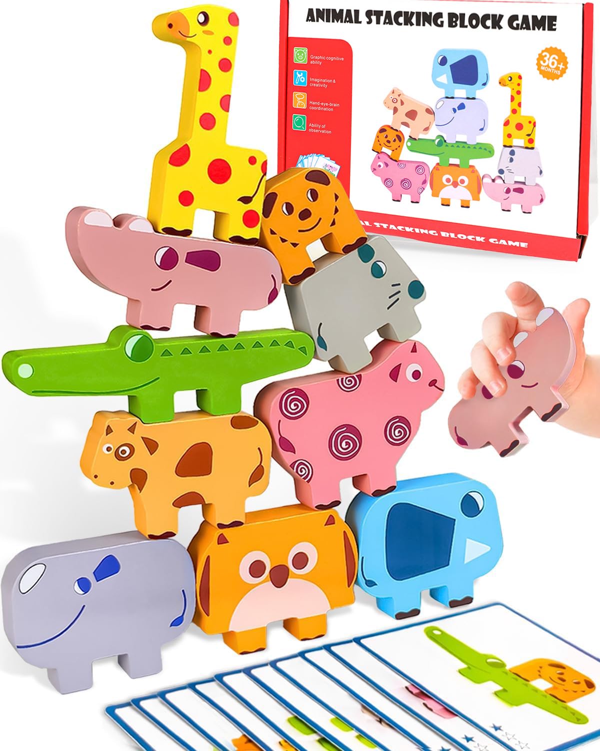 Generic Montessori Animal Stacking Blocks, 10 Pack Wooden Animal Blocks Sorting & Stacking Educational Toy for 1-4 Year Old Boys & Girls
