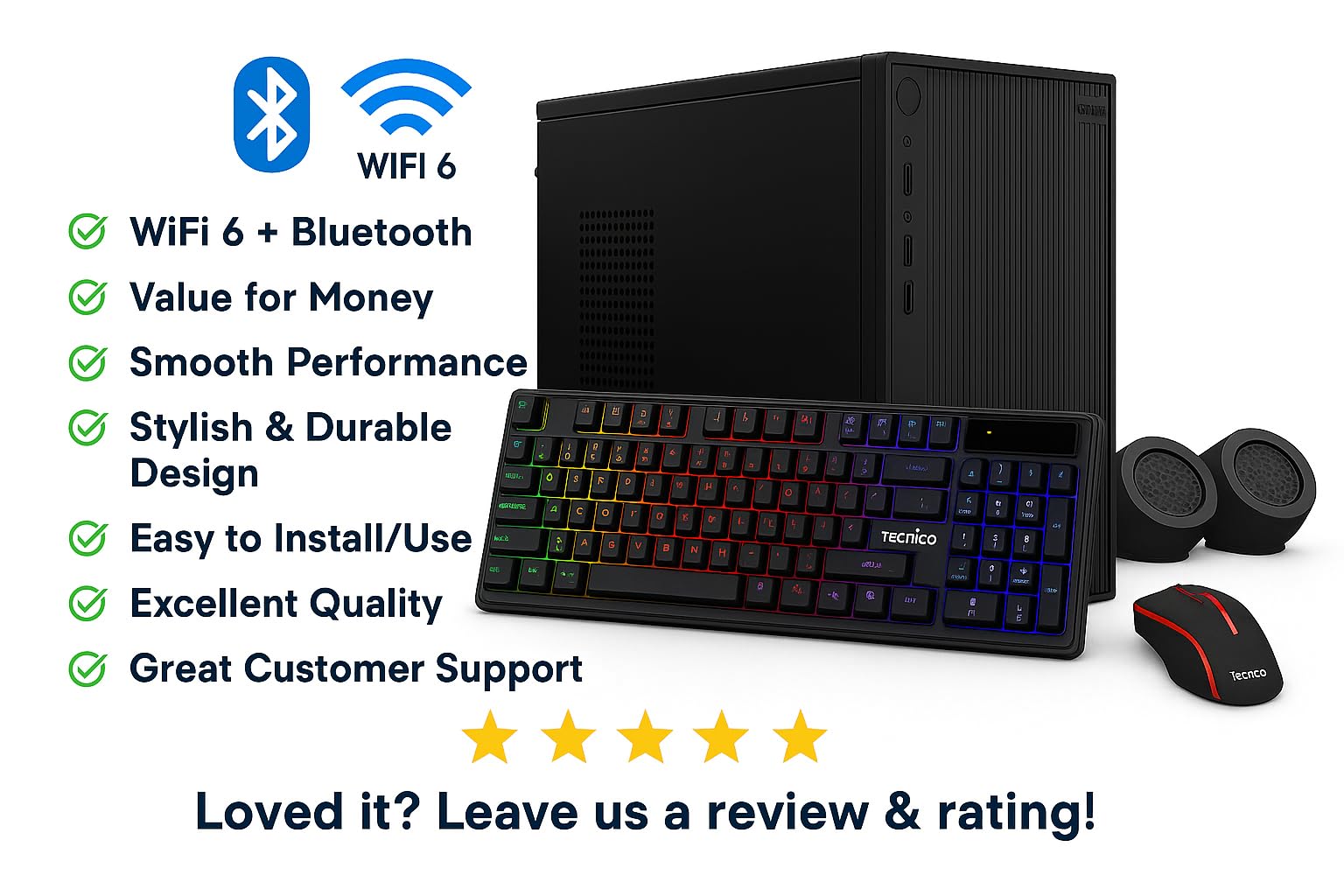TECNICO Victory Desktop CPU Set, Core I3 2120 2.2GHz, 8 GB DDR3 RAM, 128 GB SSD, RGB Keyboard Mouse Set, WiFi 6, Bluetooth, Speakers, (Include Monitor 20" Led) — Amazon image 6