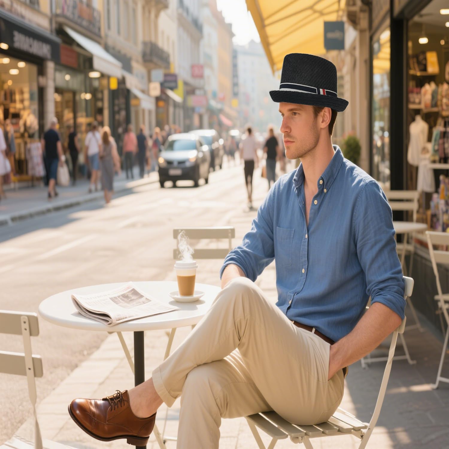 HEYANN Pork Pie, cappello di paglia da uomo Pork Pie Fedora, 58 cm, cappello estivo per uomini e donne, Bowler Flat Top parasole classico