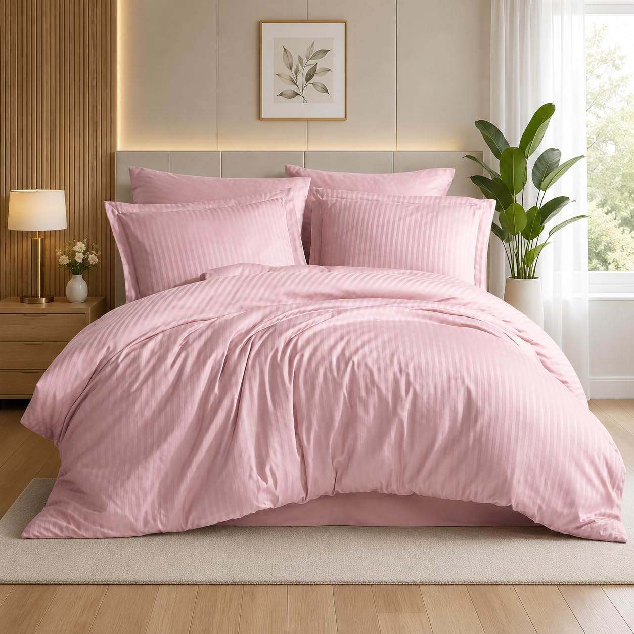NAVIKA 3 PCs Bedsheet - Pink Queen Size Bed Sheet Set- Cotton Linen 300 Thread Count Flat Sheet Set- Durable, Breathable, Luxury Feel, Hotel Style-image-15