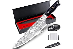 MOSFiATA 8'' Ultra-Sharp Professional Chef Knife with Finger Guard and Knife Sharpener