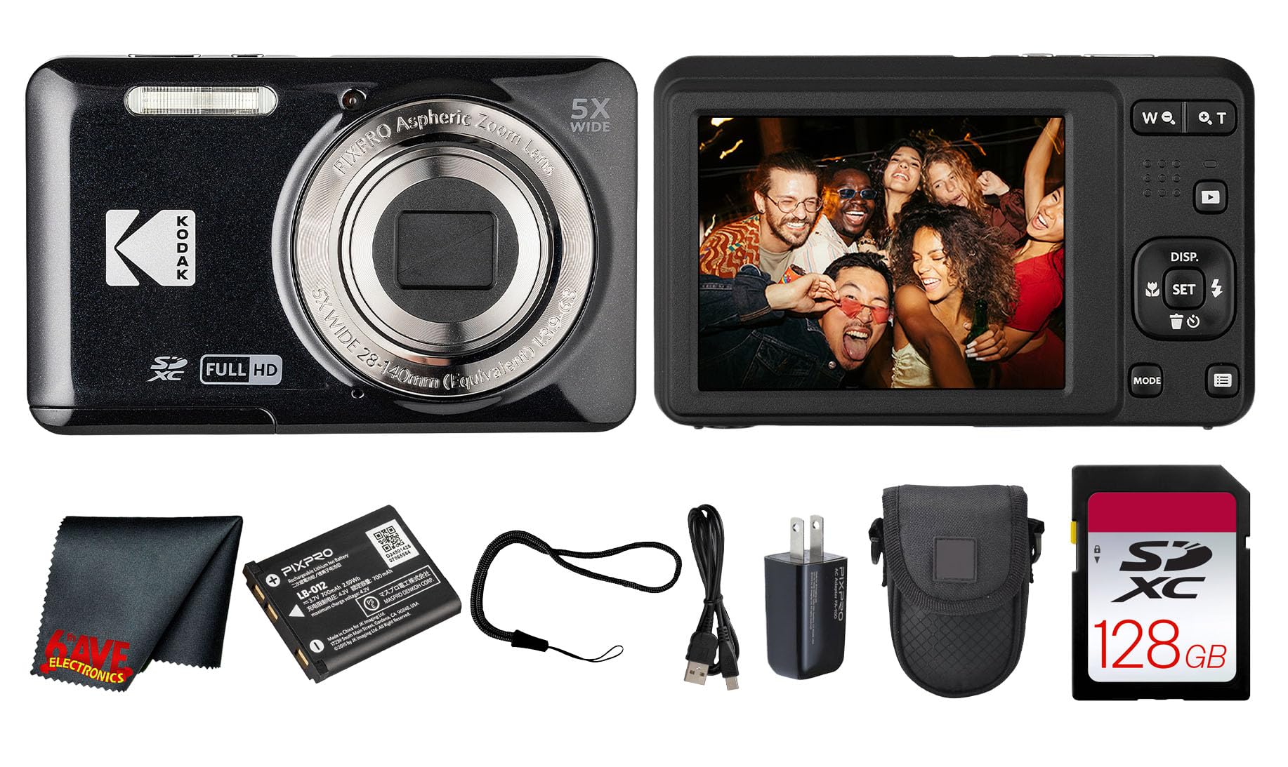 Kodak PIXPRO FZ55 Digital Camera (Black) | 16MP Sensor, 5X Optical Zoom, 28mm Wide-Angle Lens & Full HD Video | Great for Travel & Beginner Photography (FZ55BK) + 128GB Card + Case + Cleaning Cloth-image-6