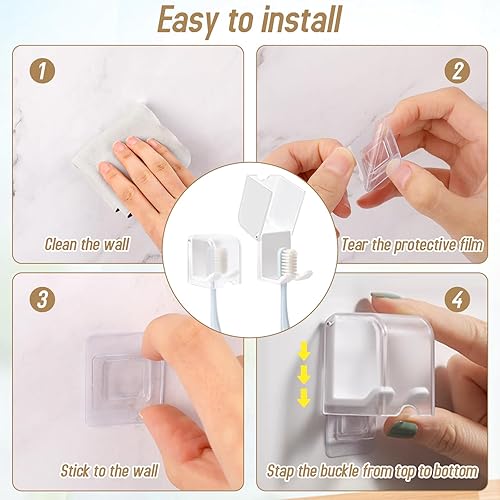 Miniatura 4 de Soporte para cepillos de dientes montado en la pared con cubierta para baño, 4 piezas, estuche autoadhesivo para cepillos de dientes, organizador de