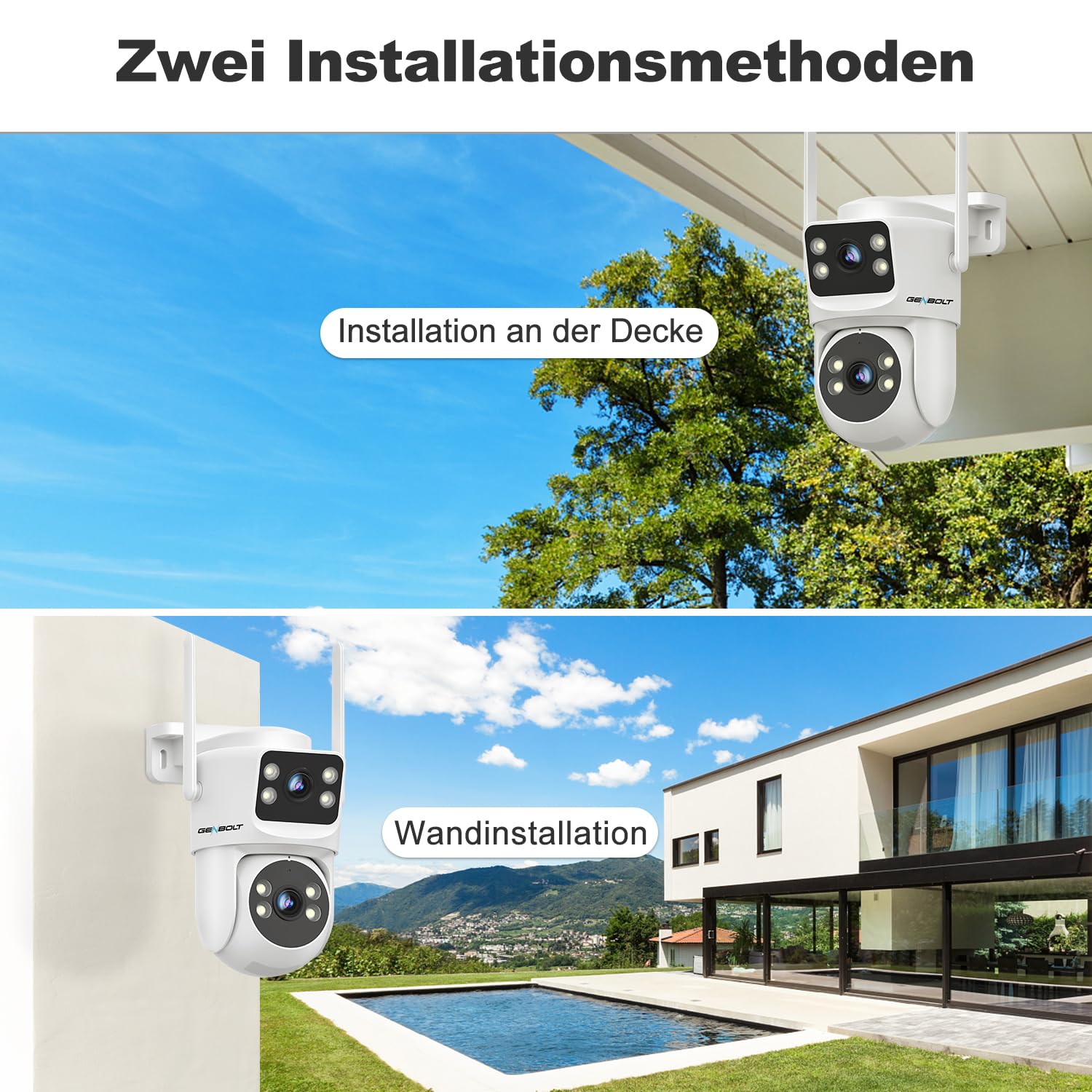 GENBOLT Dual Lens WLAN Überwachungskamera Aussen, PoE Kamera 2.4/5GHz WiFi