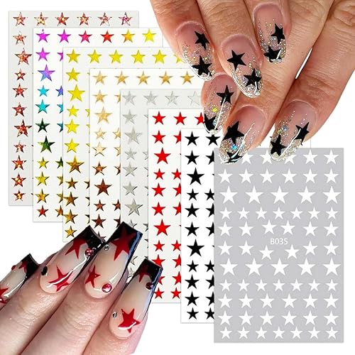 8 Sheets Colorful Nail Art Stickers Black White Star Nail