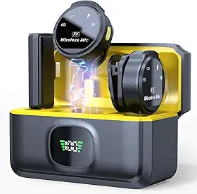 Microfone de lapela profissional sem fio com capa de carregamento, 2 mini microfones sem fio com cancelamento de ruído para Android/iPhone 15, 4 modos de captação, vida útil da bateria 60H,