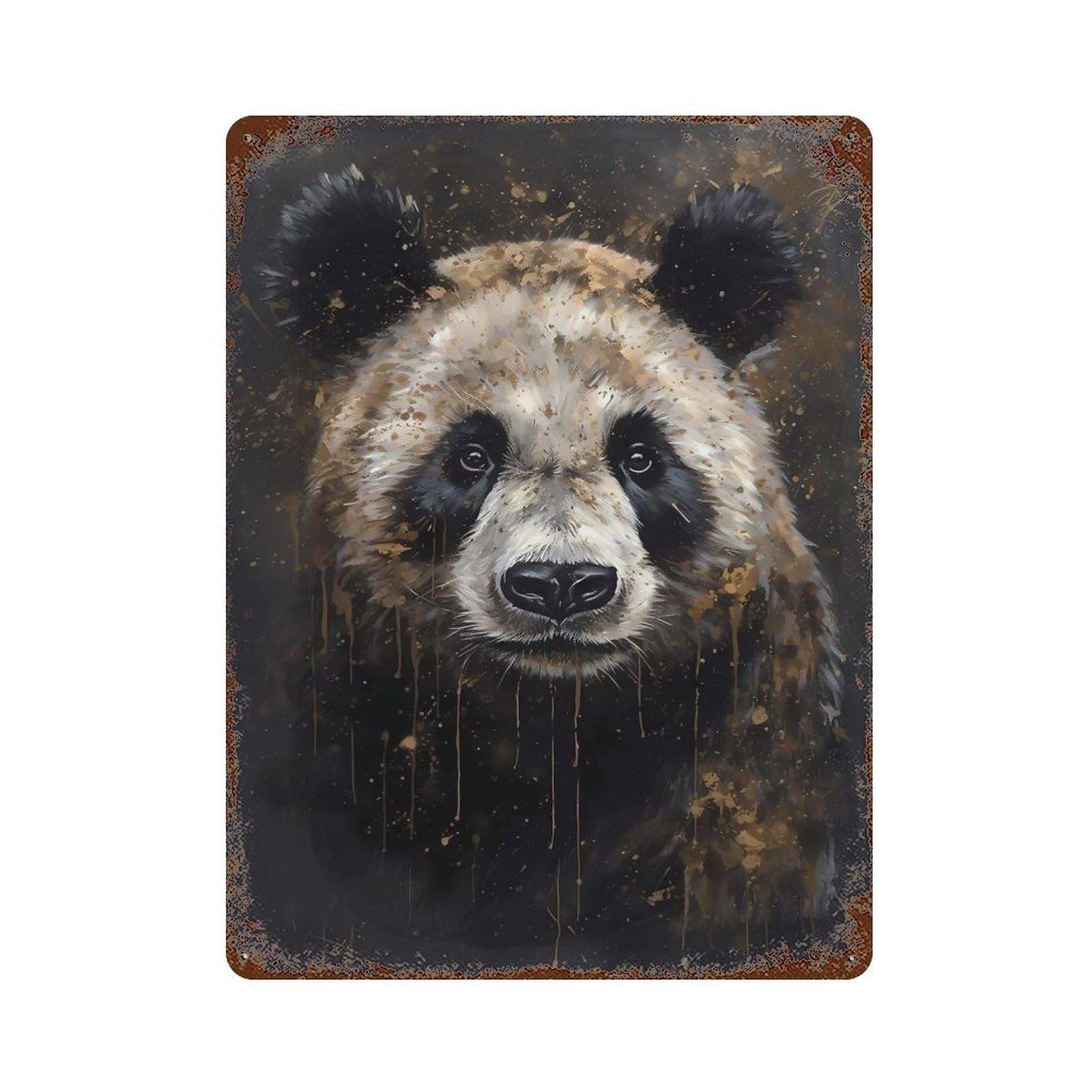 Rust Effect Panda Fantasy Genre Rusty Metal Tin Sign 15.7"x11.8", Old School Wall Decor for Basement, Hobby Room And Garage Decor