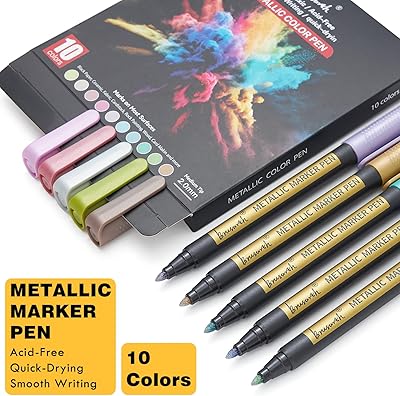 Art Supplies Tween Girls Gifts JR.WHITE Metallic Marker Pens, Paint Pens For Rock Painting, Scrapbooking Kit, Photo Album, Card Making, DIY Craft, Glass, Wood, Set Of 10 Metallic Colors - Medium Bullet