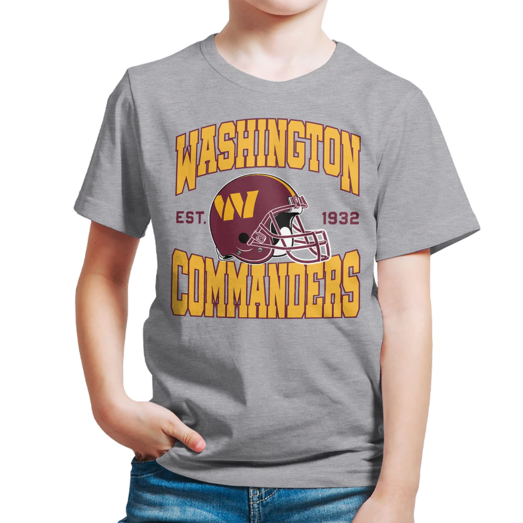 Junk Food Kids Team Helmet NFL Youth T-Shirt, Athletic Heather, 16-17 Years UK