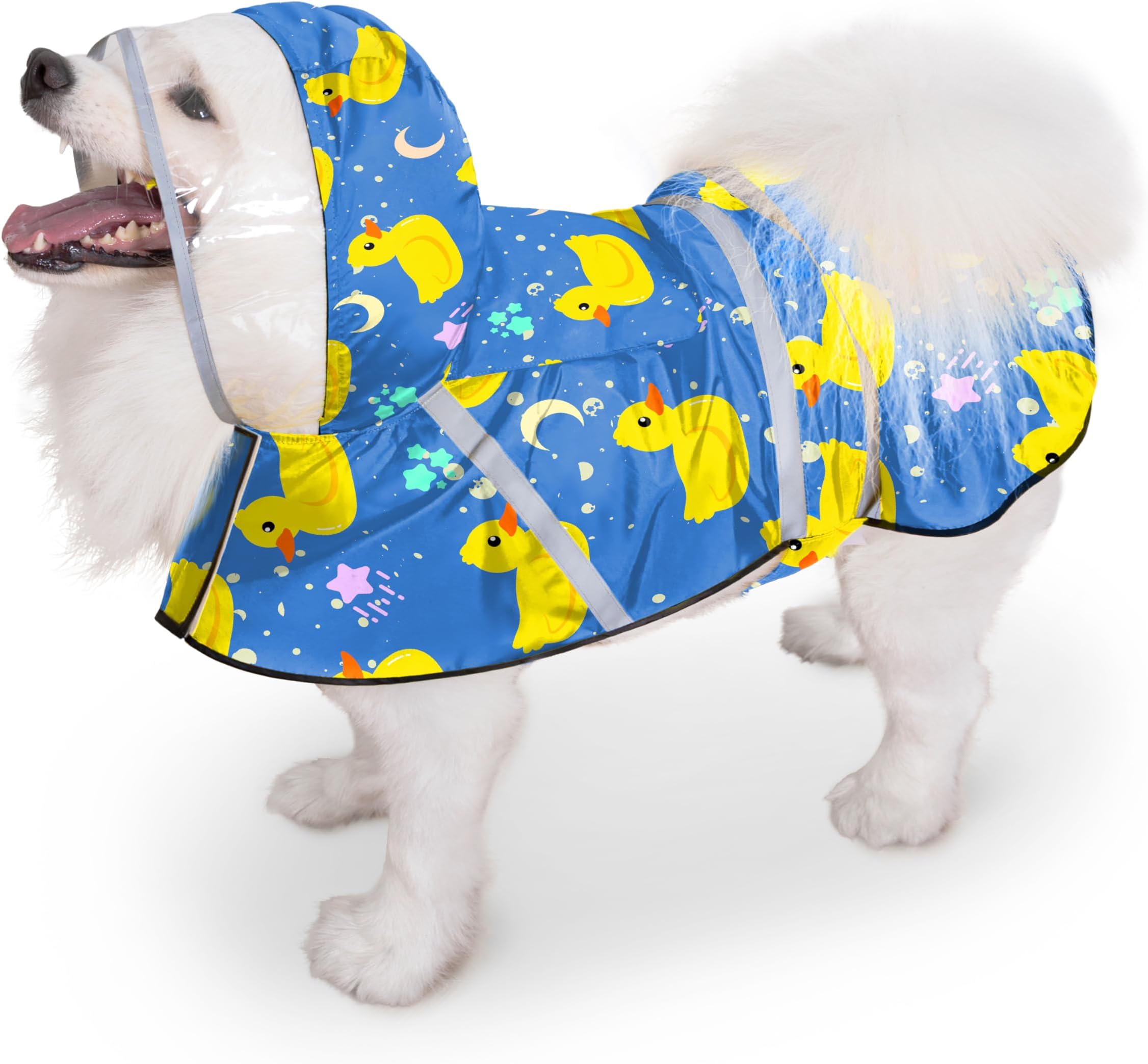 Eiaayer Dog Raincoat, Adjustable Rain Jacket with Hooded Double Layer for Large Medium Small Dogs Puppies, Lightweight Waterproof Rain Coat Poncho with Reflective Stripe Duck Blue,L