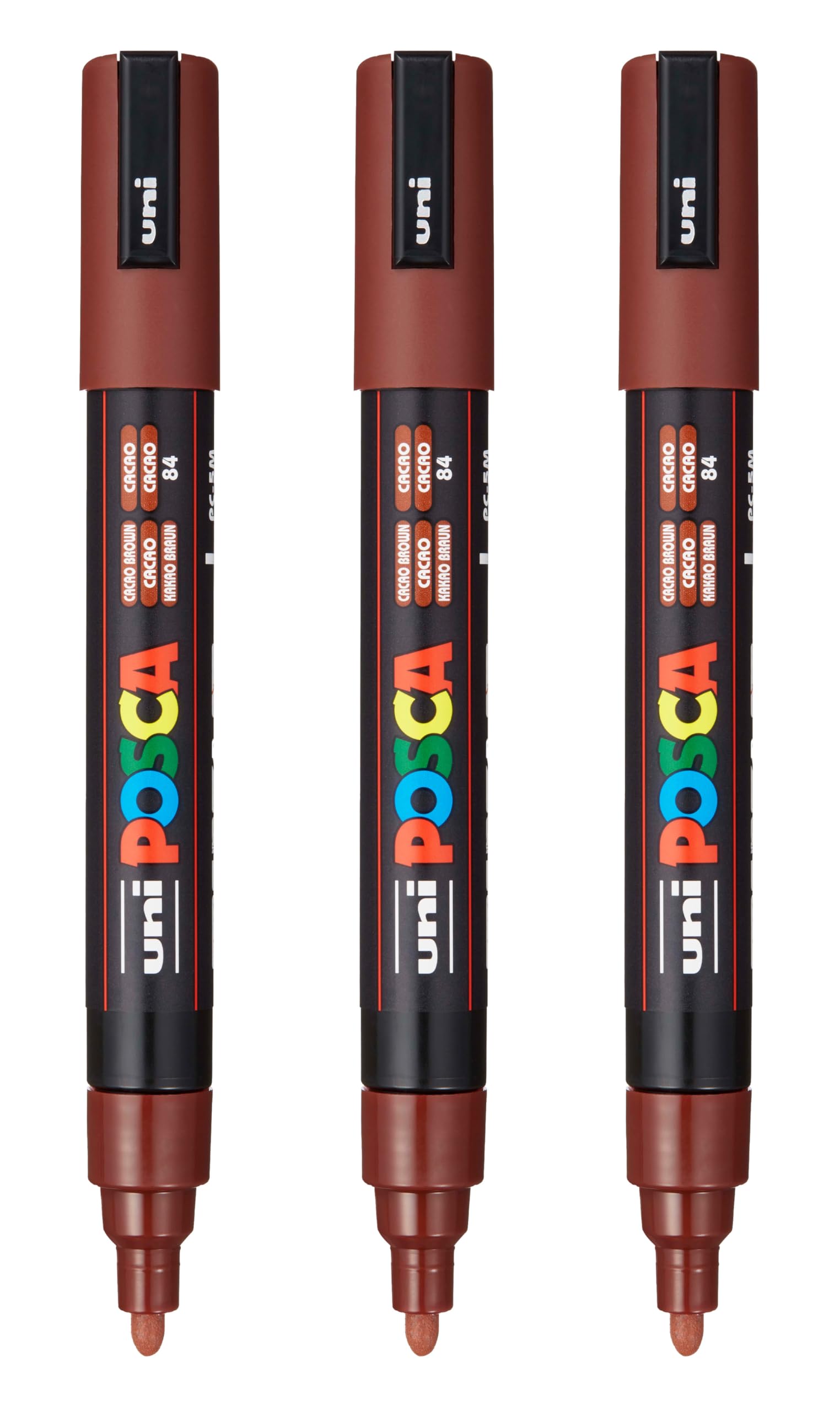 posca PC-5M Water-Based Paint Markers, Reversible Medium Tip (1.8-2.5mm), Cacao Brown, 3 Count