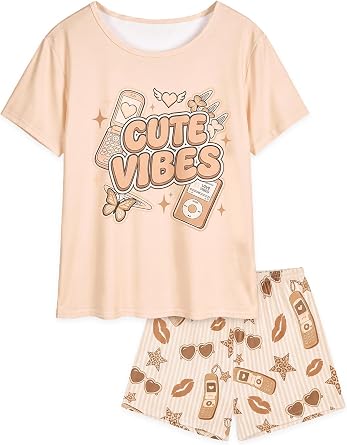 Beinou Girls Pajamas for Kids Summer Pjs Sleepwear Sets for Teen 8-15Y