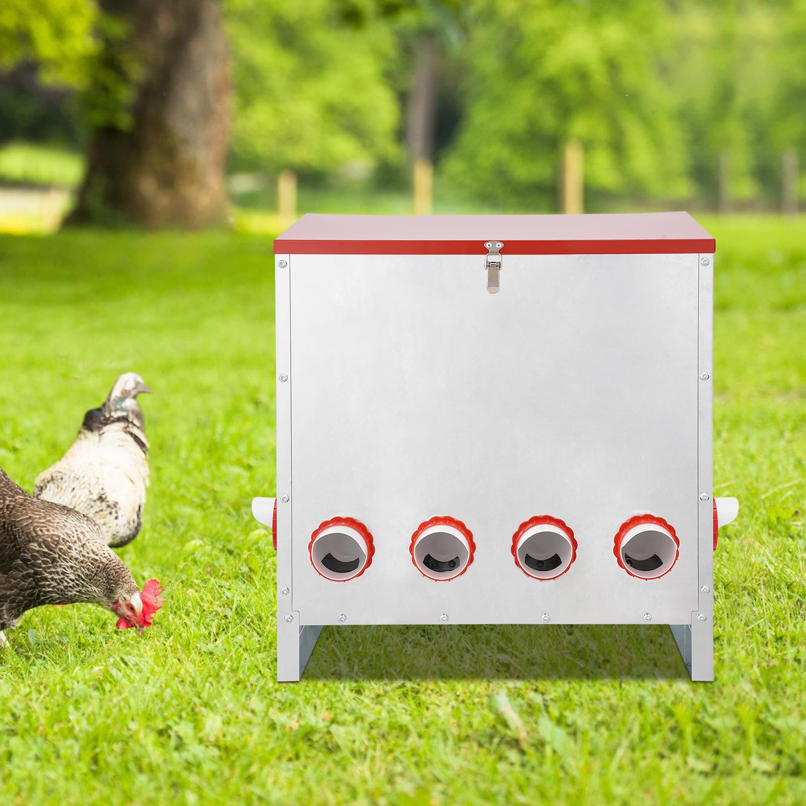 Mangiatoia automatica per polli con 10 fori, con capacità di 30 kg, mangiatoia per polli in metallo zincato, mangiatoia automatica per polli da terra