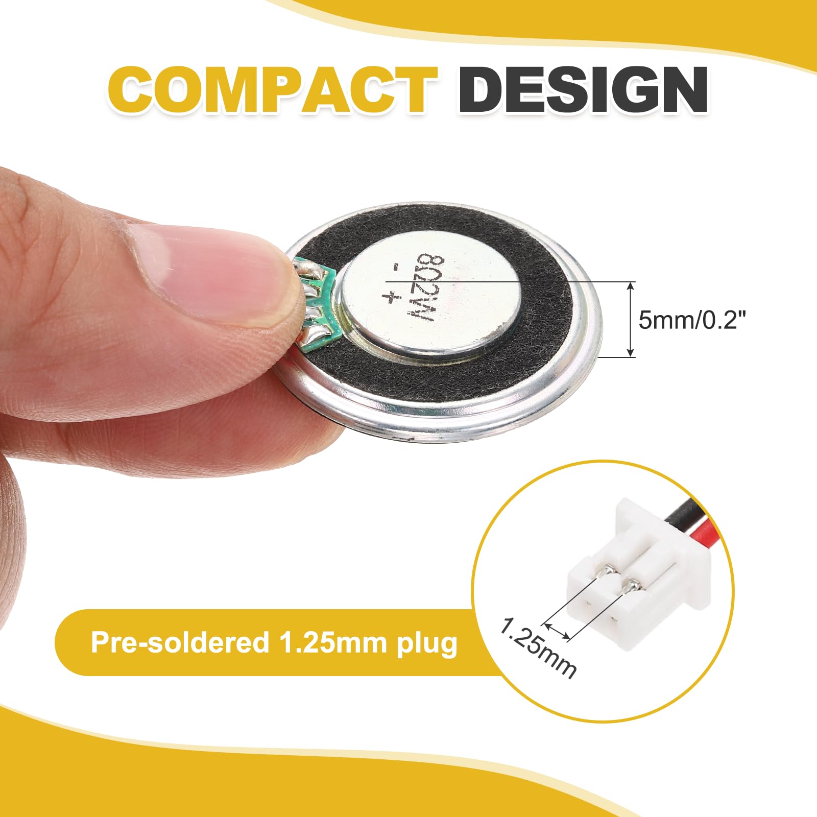 sourcing map 2 altoparlanti piccoli da 8 Ohm, 2 W, 36 mm di diametro, con guscio in metallo rotondo, con terminale da 100 mm, micro interno per DVD, EVD, mini altoparlante audio domestico