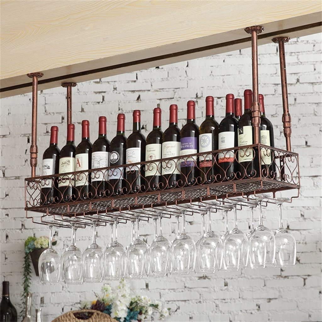 Porte-bouteilles de vin bronze vintage suspendu déco cuisine bar 120x25