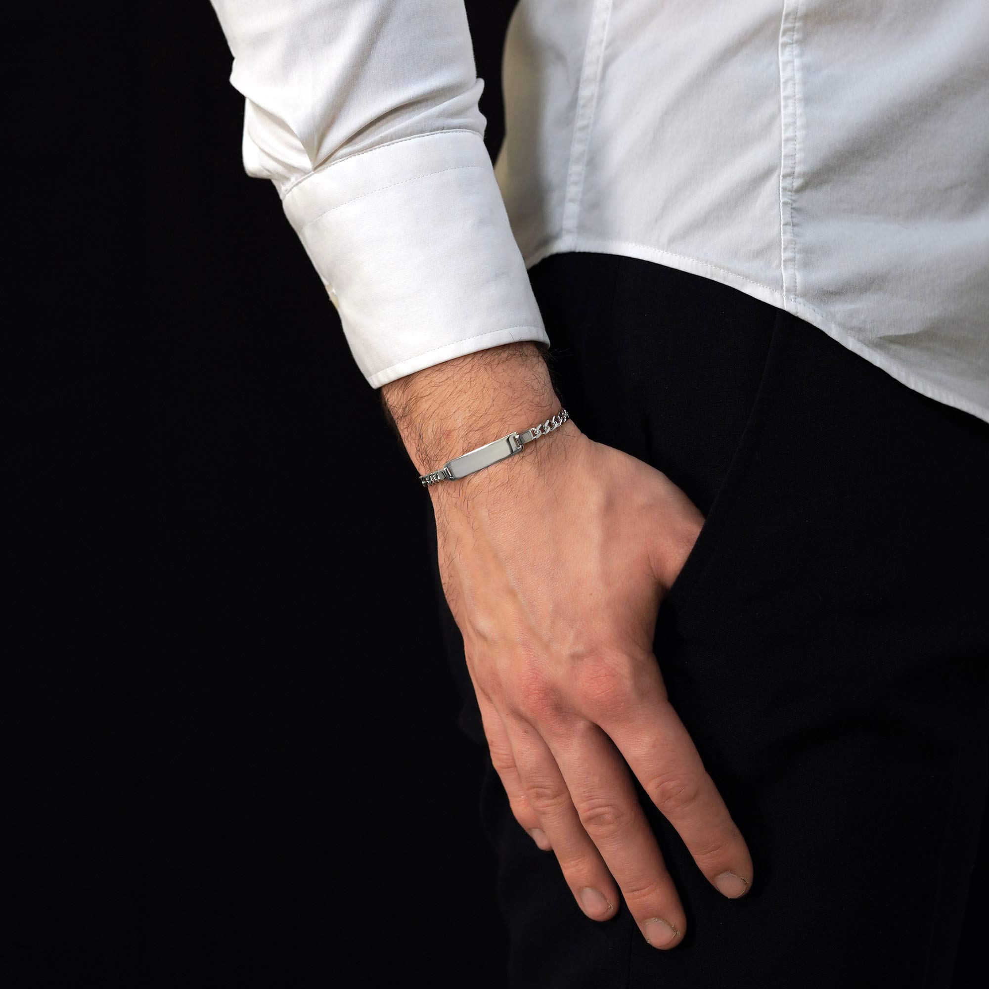 trendor Gravur-Armband für Männer 925 Silber Panzerkette mit Namen 88612-21 | modischer Gravurschmuck für Herren mit poliertem Gravurschild