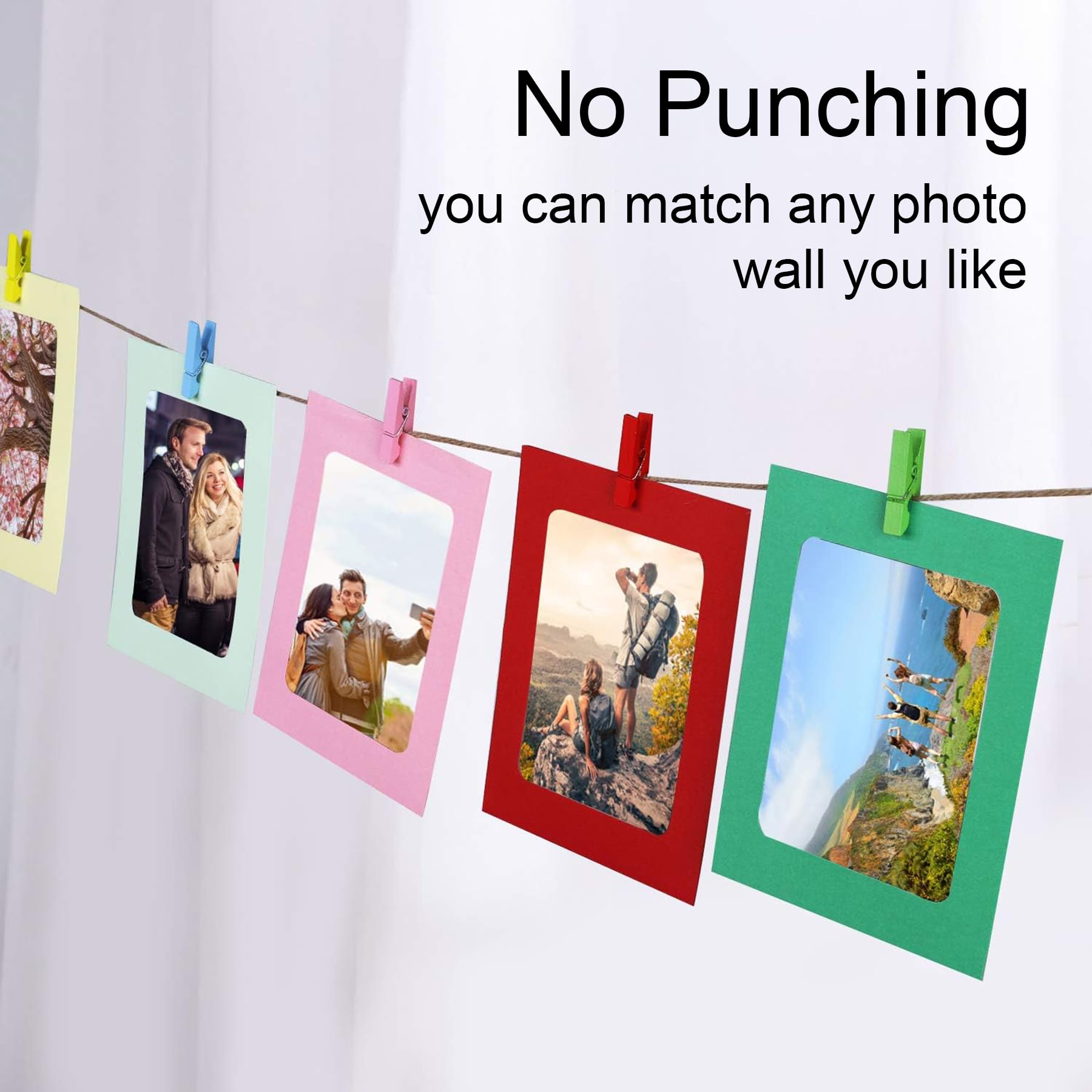 Cadre Photo en Carton 11.5x15.5cm DIY 20 Pièces avec Clips et Cordes pour Décoration Murale