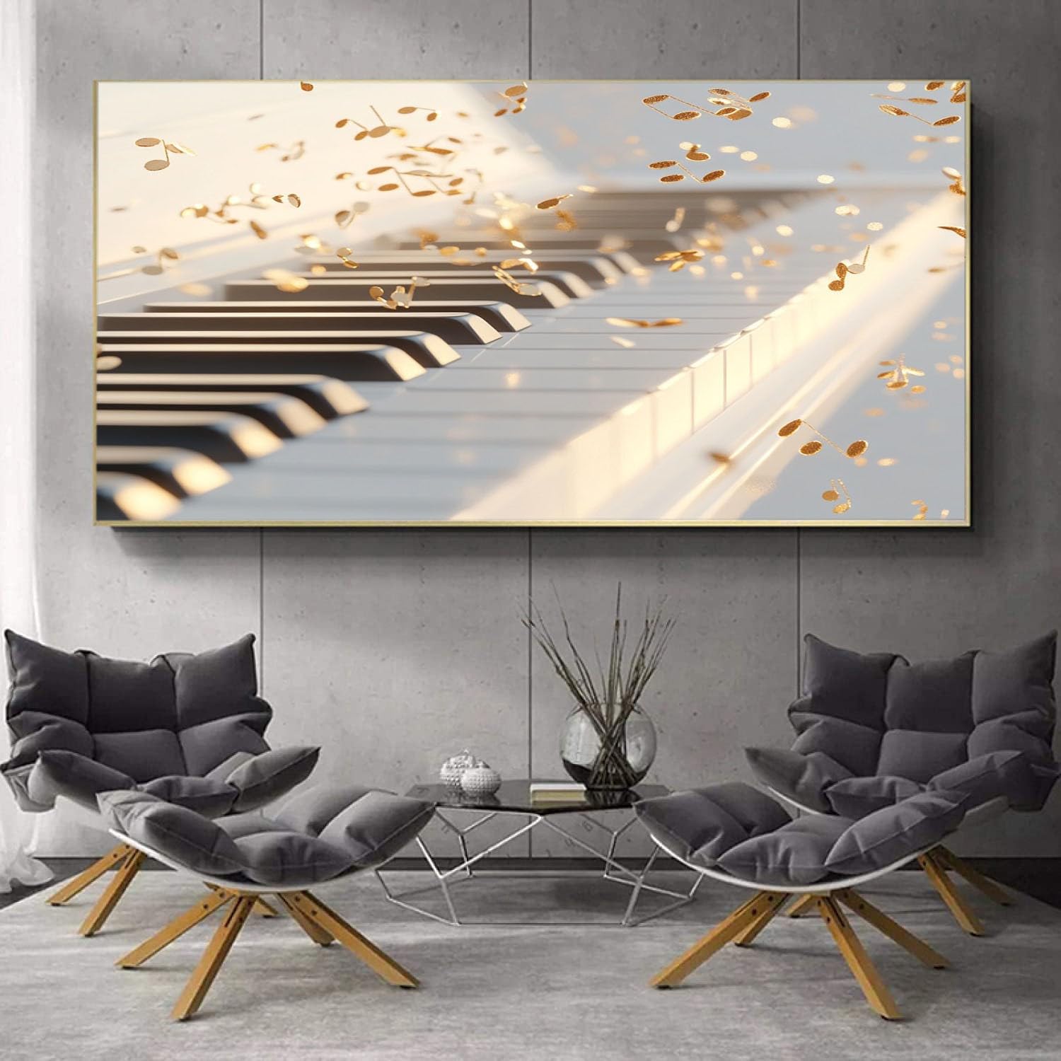 MKBKLI Cuadro abstracto grande de instrumentos de piano, 80 x 160 cm