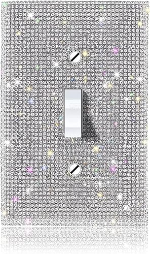 (2 unidades) Cubierta de interruptor de luz de piedra de imitación de plata brillante, cubierta de placa de pared brillante