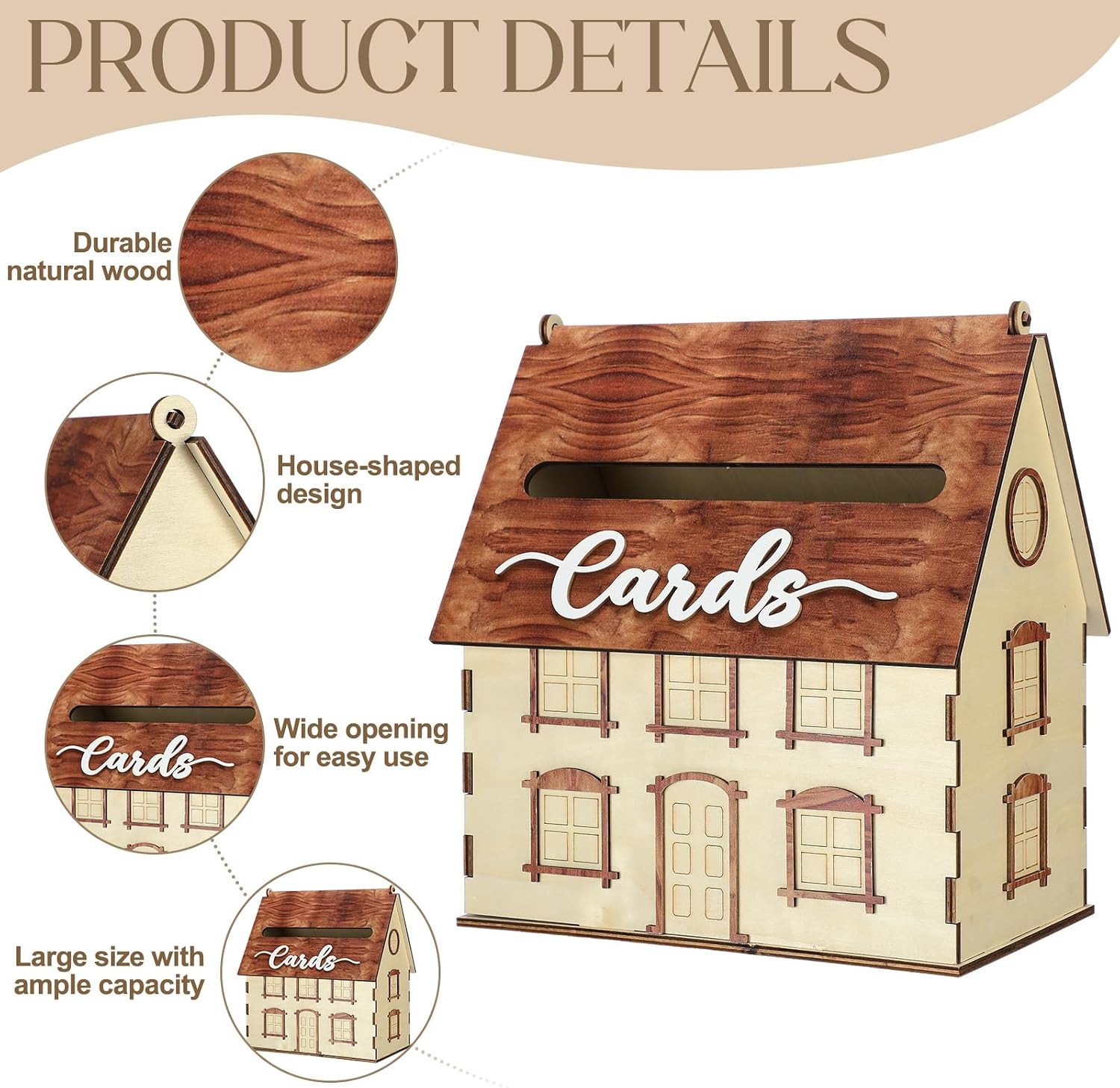 AceOrbit Rustic House Wedding Card Box for Reception 10x 6x11.5 Inch Large House Shaped Wooden Just Married Box Gift for Wedding Keepsake Newlyweds Baby Shower Party Favors