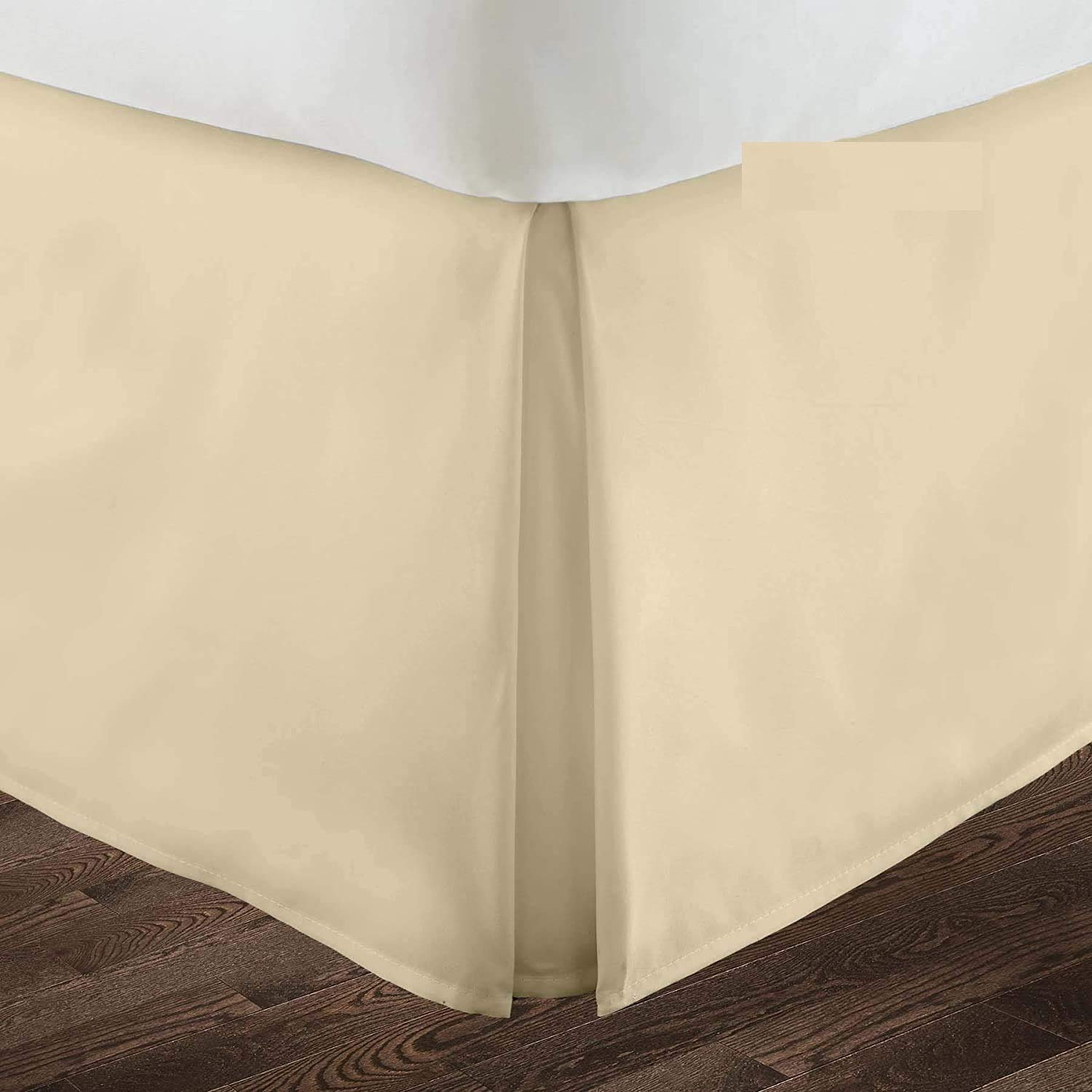 Bed Skirt with Pleated 100% Microfiber, Bed Base Frame Cover Valances, 3 Sided Fabric Base (36cm Drop) Tailored Finish Bed Skirt - Ivory Solid,Superking Size 180 x 200 Cm.