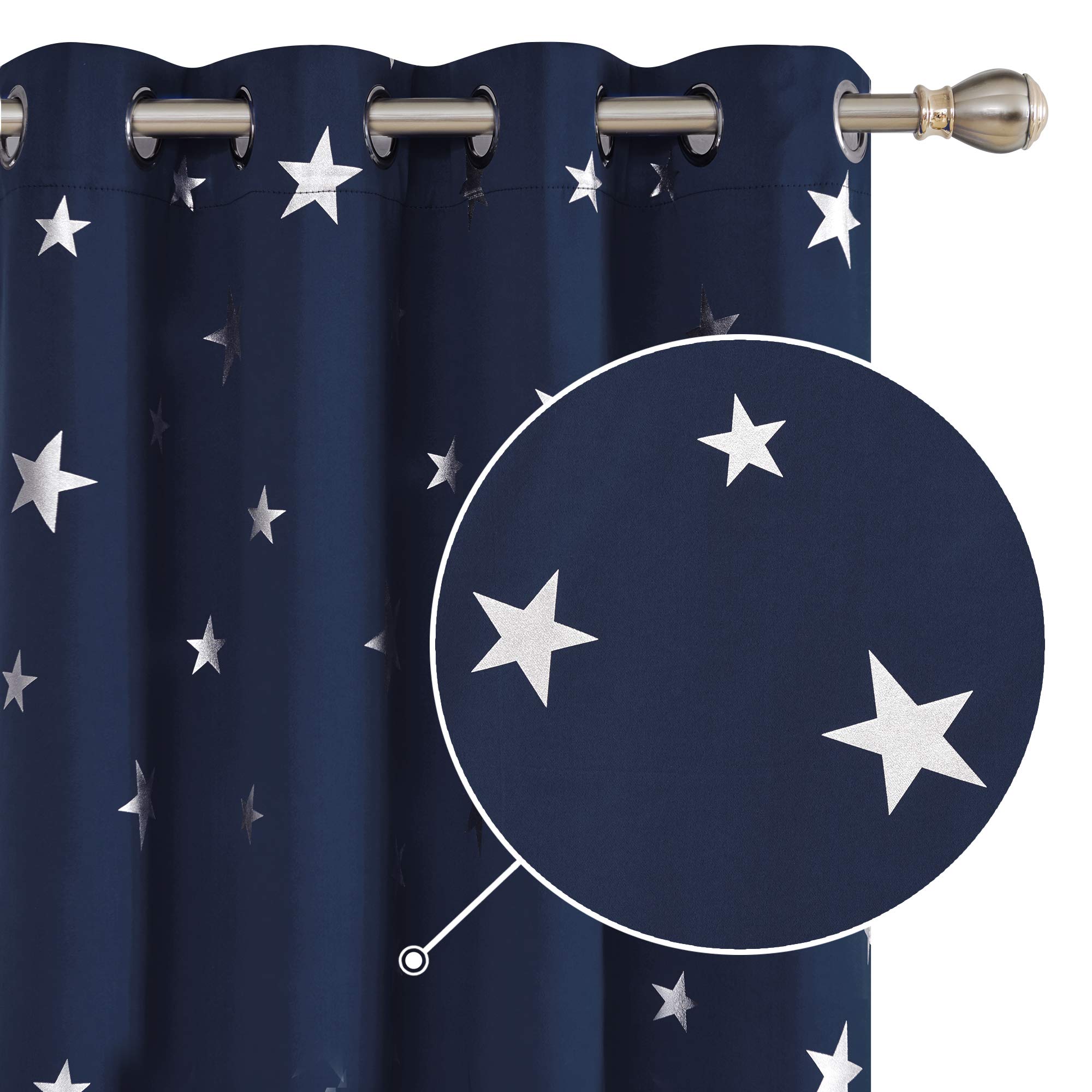 Deconovo Bedroom Space Curtains Thermal Insulated Eyelet Blackout Curtains for Living Room 52 x 54 Inch Drop Navy Blue 1 Pair - 1