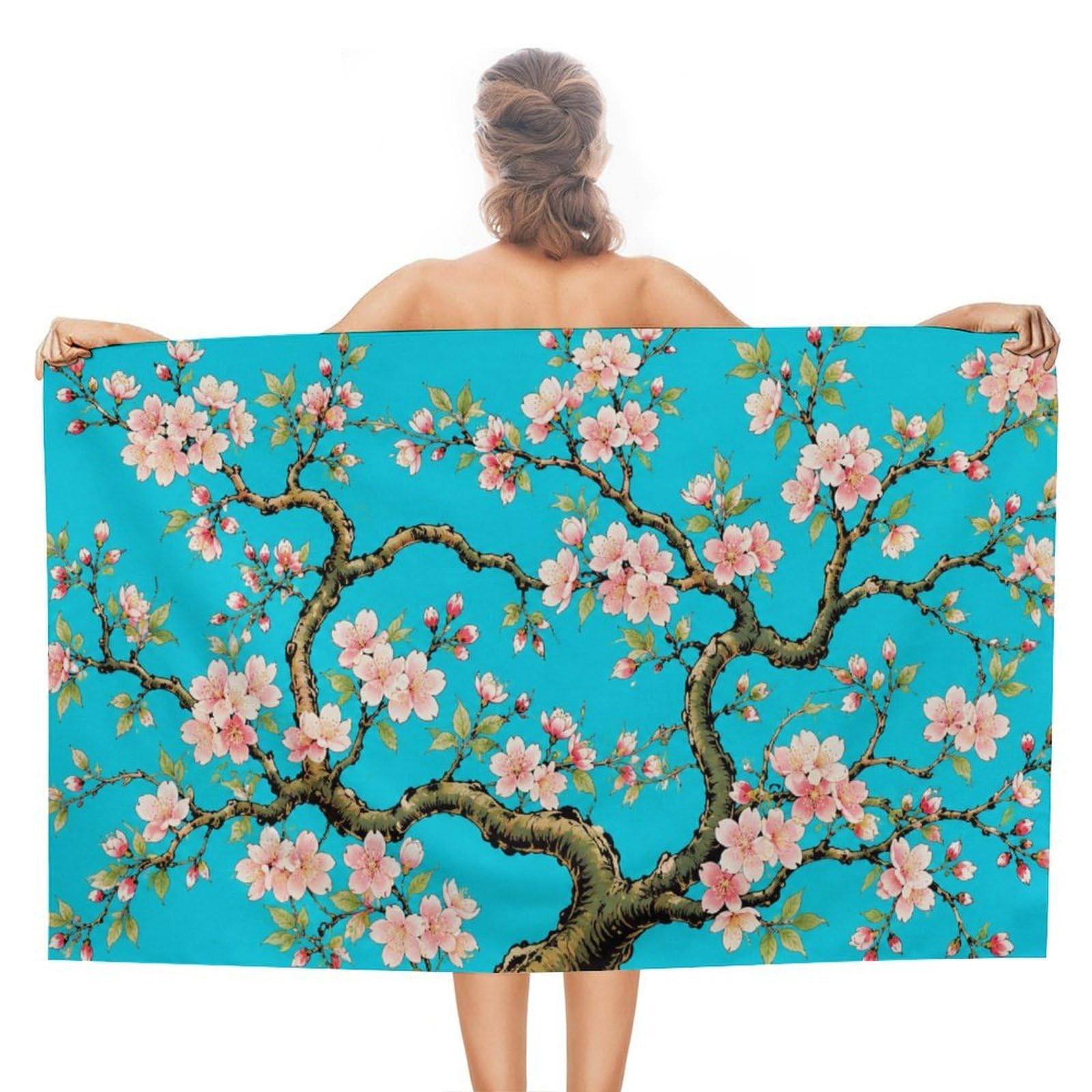 Anceky Cherry Blossom Tree Oversized Beach Towel Quick Dry Sand Free Microfiber Travel Towel Lightweight Multi Purpose Beach Blanket Pool Gym Bath Towel 51x31 in