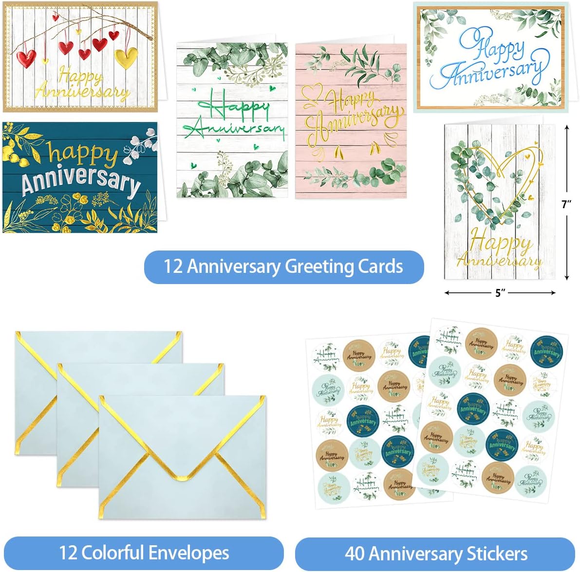 Fancy Land 12 Anniversary Cards with Envelopes Foil Anniversary Greeting Cards Business Office Wedding - Image 4