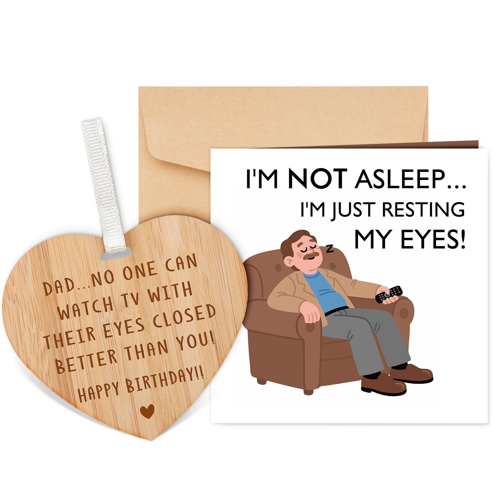 Tulolvae Dad Birthday Card, Wooden Heart Happy Birthday Greeting Cards Gifts for Father, Birthday Funny Cards Presents for Daddy from Daughter Son Children — image 1