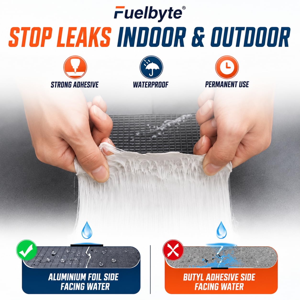 Fuelbyte Waterproof Foil Tape for Leakage Repair for Pipe Leakage Duct Tape Roof Water Leakage Solution Aluminium Foil Tape Waterproof Adhesive Tape Water Leakage Tape Rubber Tape