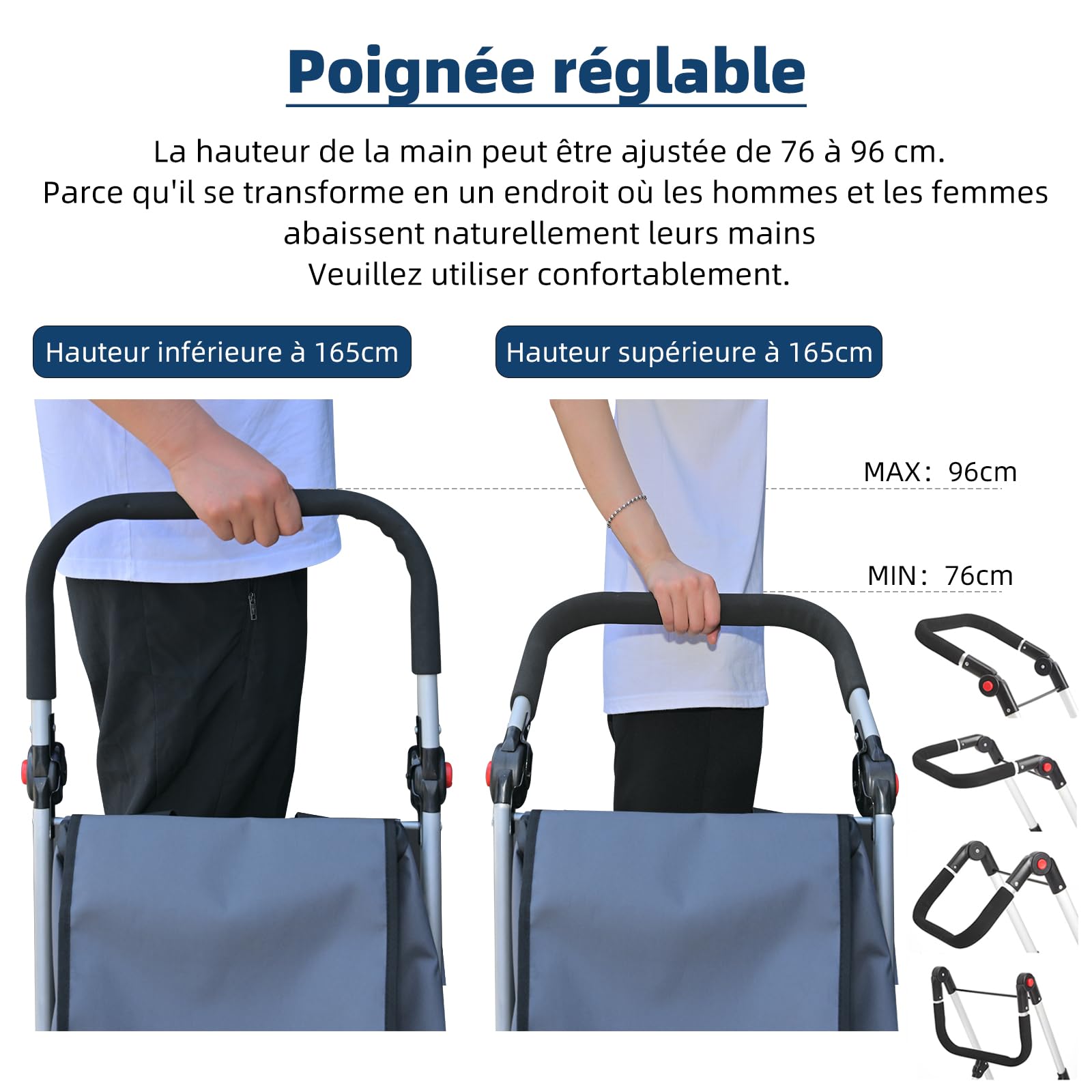 LEUYA Chariot de Courses Pliable 6 Roues Monte-Escalier, Panier en Aluminium 45L avec Sac Isotherme 8L, Caddie de Marché, Charge Max 25kg, Noir