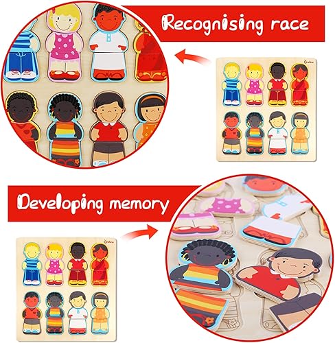 Miniatura 3 de Rompecabezas de madera para niños pequeños de 1 a 3 años, rompecabezas de clavijas de disfraces de cognición racial, juguetes educativos, 24 piezas