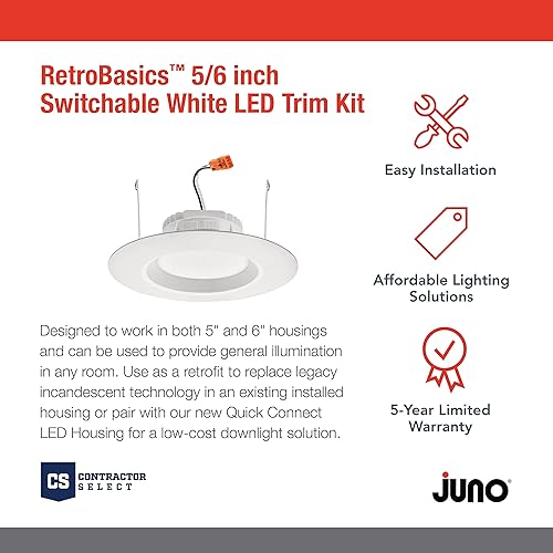 Miniatura 2 de Juno RB56S SWW5 MW M6 RetroBasics Retrofit LED Downlight, conmutable, blanco mate, 5 a 6 pulgadas (paquete de 2)