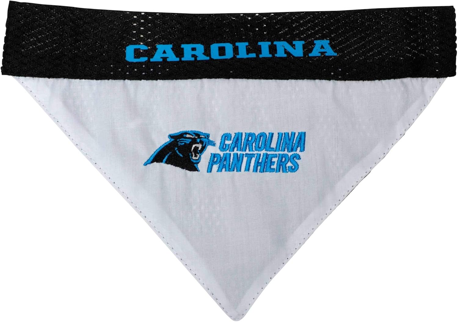 NFL DOG BANDANA - CAROLINA PANTHERS REVERSIBLE PET BANDANA. 2 Sided Sports Bandana with a PREMIUM Embroidery TEAM LOGO, Large/X-Large. - 2 Sizes & 32 NFL Teams available