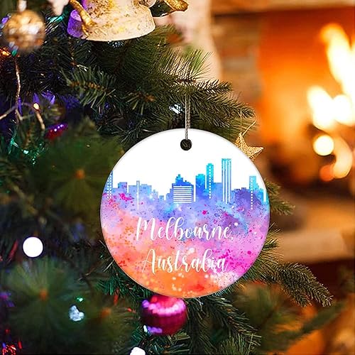Vista 31 de Two-Side Printed Australia-Canberra Ceramic Christmas Ornament, Novelty for Family Friends Kids, Colorful City Painting Christmas Keepsake Pendants