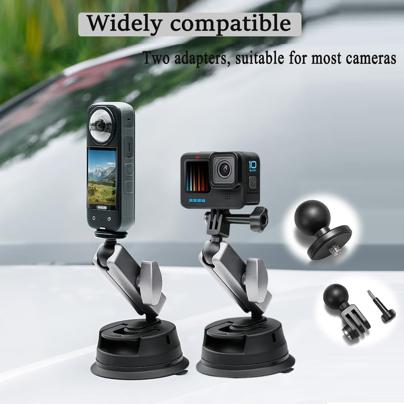 Soporte de Ventosa para Coche para Insta 360 X5 X4 X3 X2 / Gopro Hero12 11 10 9 8/dji dji Osmo Pocket 2 Action 4/3/2, Soporte de Ventosa para cámara de acción con Bola de Doble Cabezal de 360 °