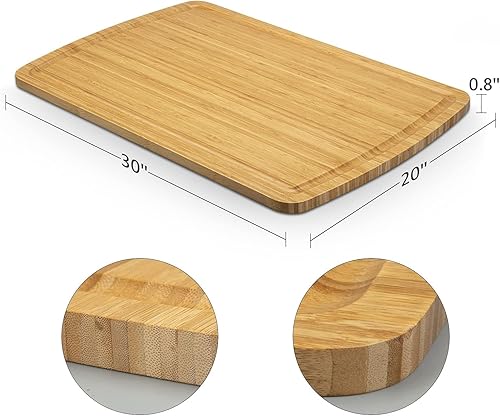 Miniatura 3 de Tabla de cortar extragrande de 30 x 20 pulgadas, tabla de cortar para estufa, tabla de cortar de bambú de cocina con ranura para jugo, tabla grande