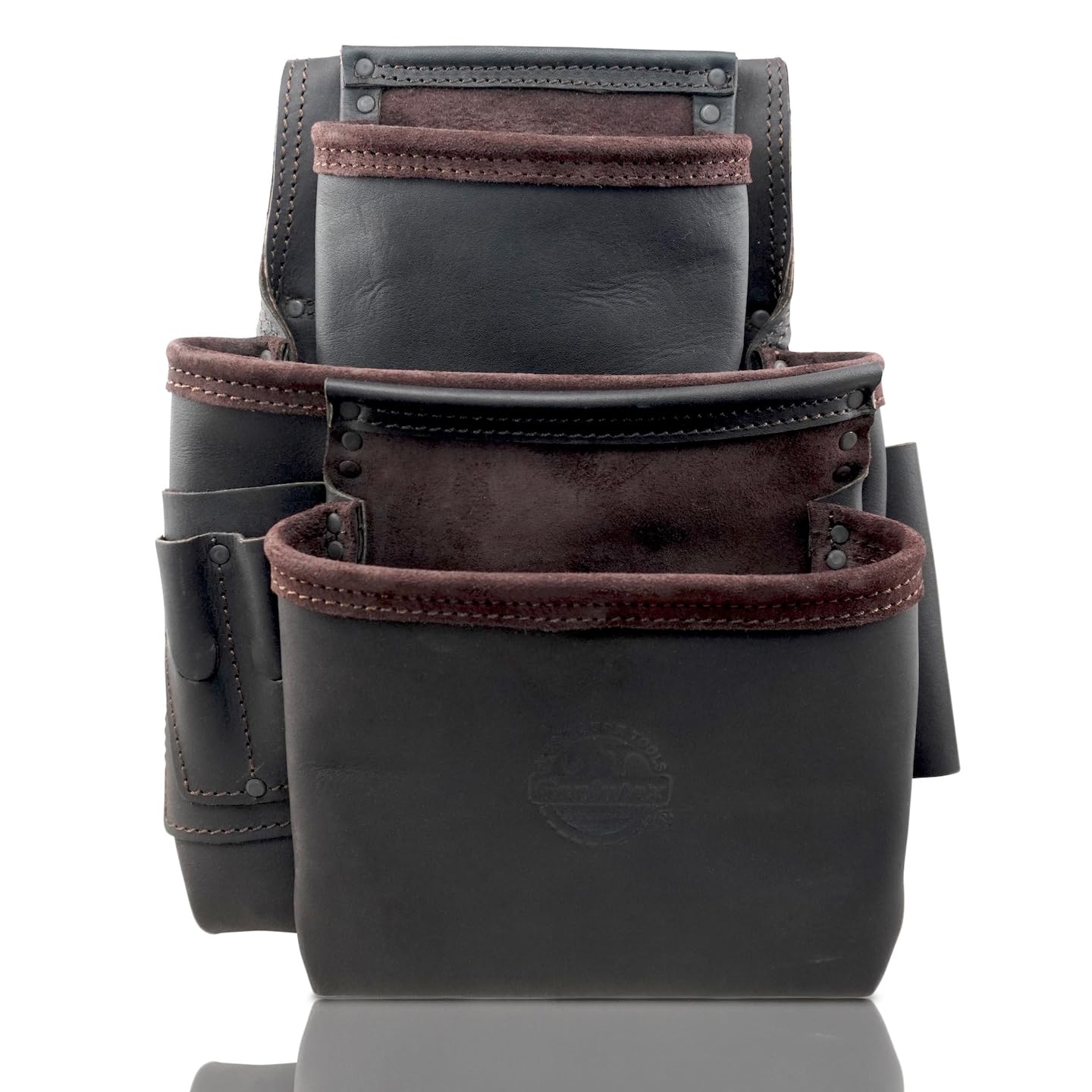 GRAINTEX OS2087 9 Pocket Nail & Tool Pouch Top Grain Oil Tanned Leather for Framers, Constructors, Electricians, Plumbers, Handyman Black