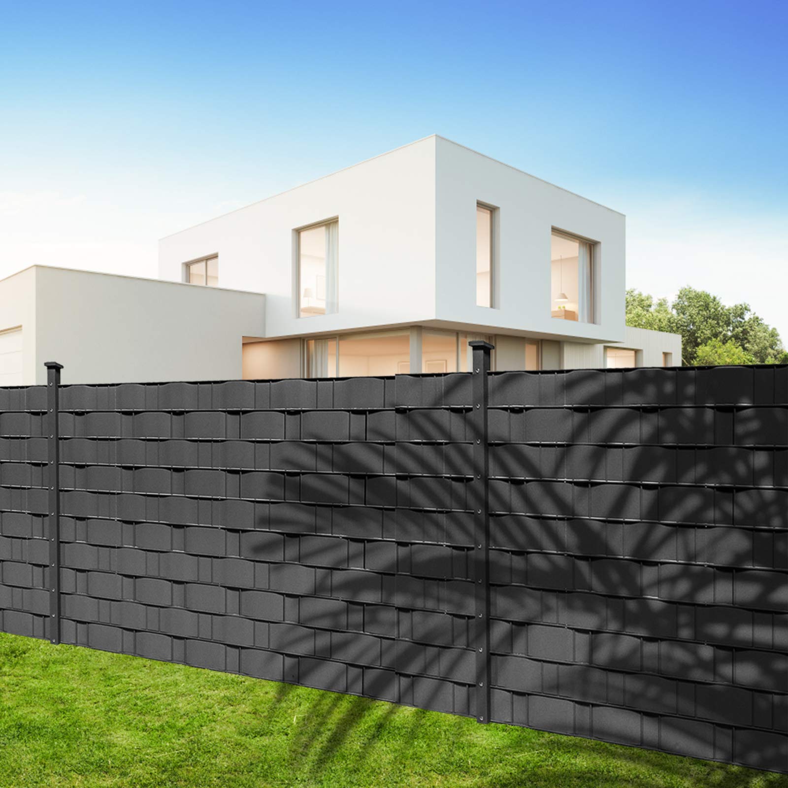 Paneles de protección visual para vallas de doble varilla, PVC, 280 m x 19 cm, incluye 240 clips de fijación, lámina de protección visual de PVC, para valla de jardín, balcón, color antracita