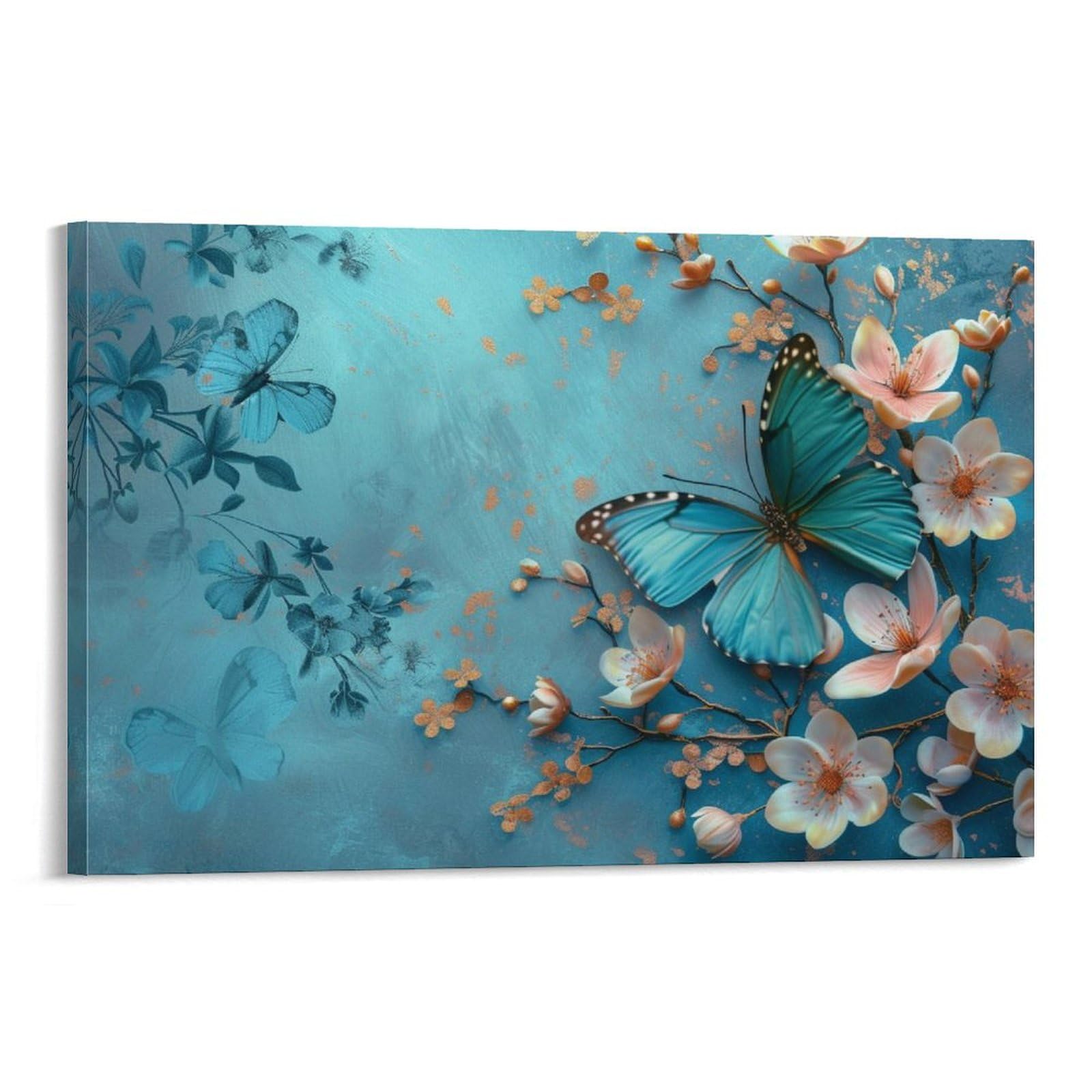 蝶テクスチャーアートバタフライ絵画インテリアアート花絵癒し