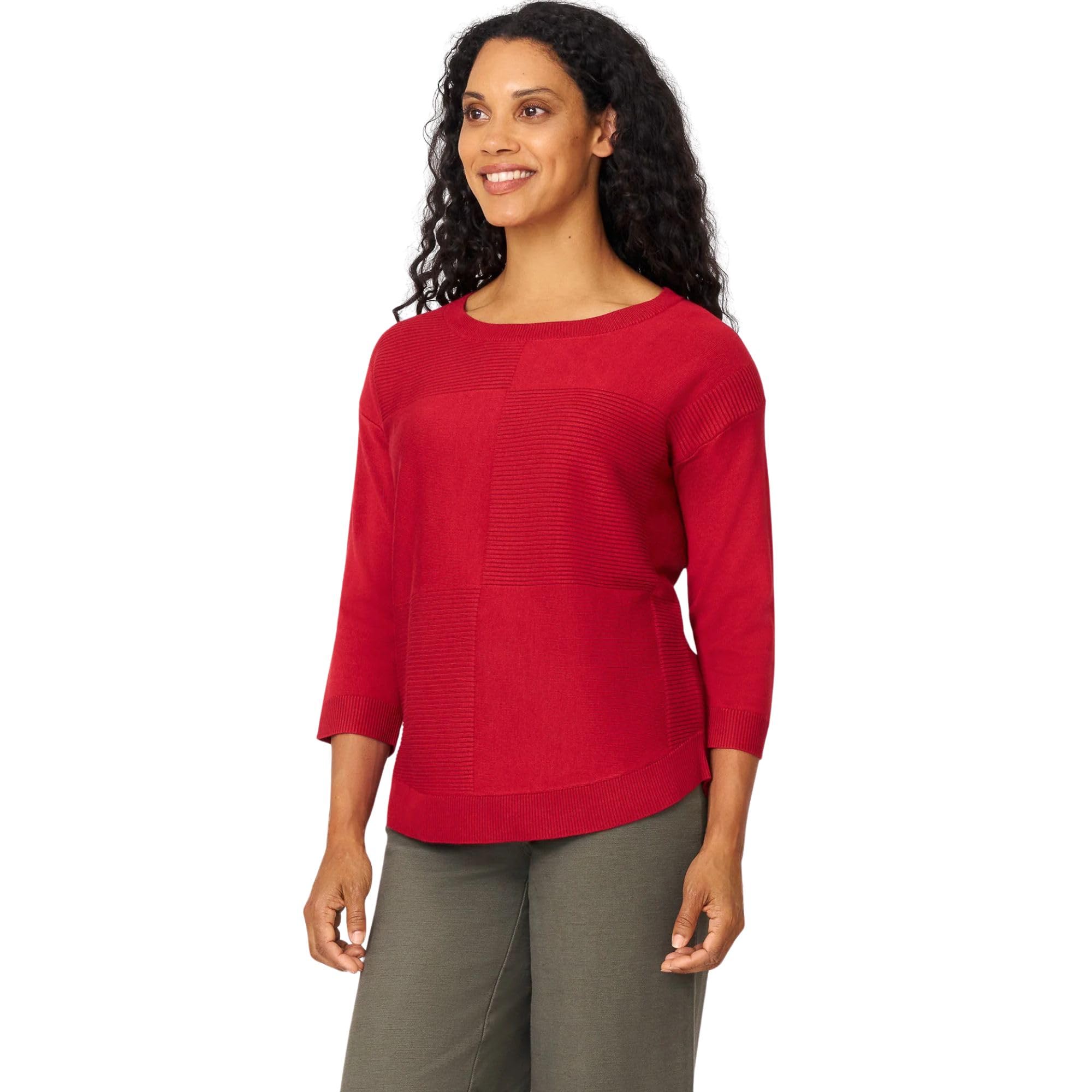 Cable Gauge Womens Rib Stitch Detail Midweight Sweater Top with Long Sleeves