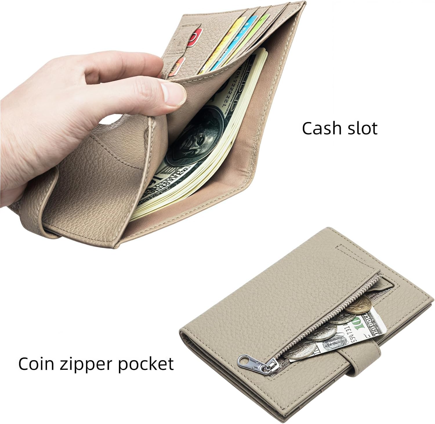 Genuine Leather RFID Passport Holder, Ultra-Thin Passport Book Holder with Cash Compartment and Zipped Coin Pocket, Passport Holder Suitable for International Travel(Light Pink)