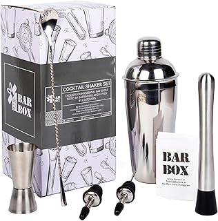 Bar Box 6 Pcs Cocktail Shaker Set Bartending Kit, Cocktail Shaker Mixer Tools, Accessories for Drinks, Gift for Men, Whiskey Lovers, Dad, Wedding Couples, Birthday, Anniversary, Portable Drink Setup
