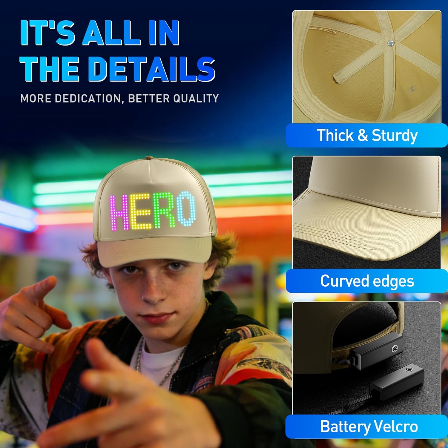 GOTUS LED Hats, LED Display Screen Smart Caps,Bluetooth APP Control,Custom Text, Patterns, Animations for Party Christmas