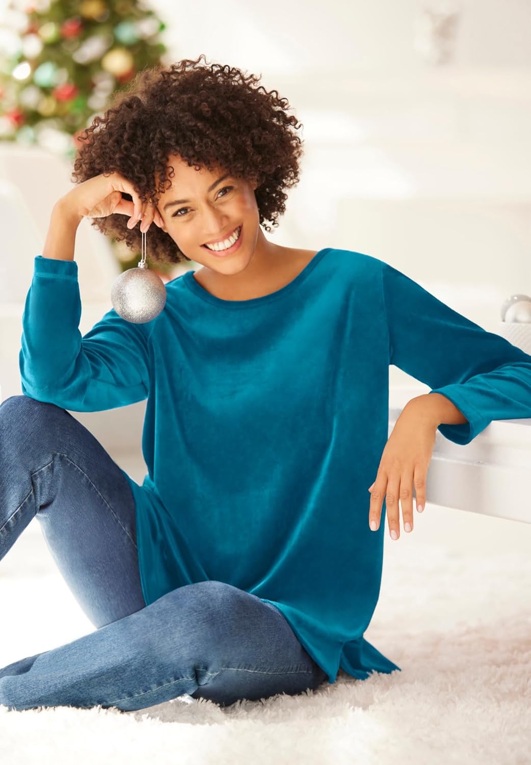 Woman Within Plus Size Plush Velour Tunic Sweatshirt