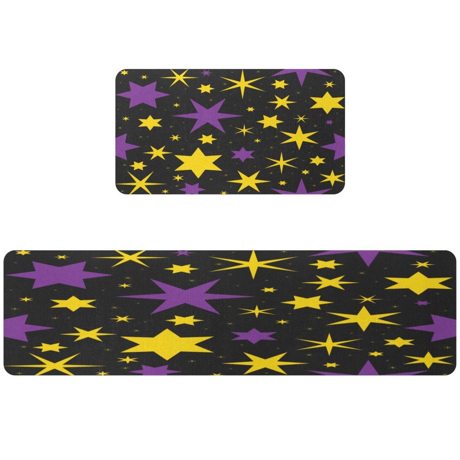 Tapis de cuisine violet et jaune à motif étoiles magiques en lot de 2 pièces