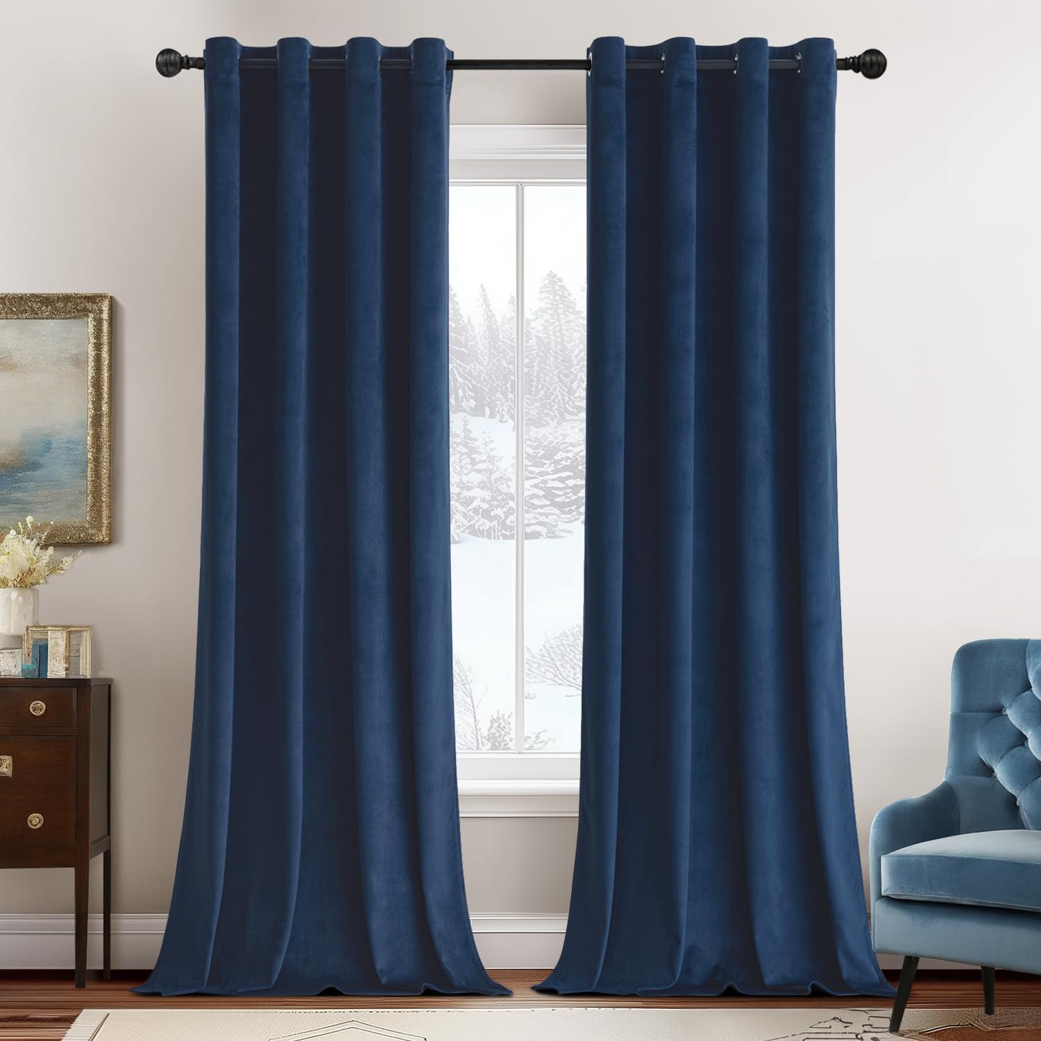 miulee velvet curtains navy blue elegant grommet curtains thermal insulated soundproof room darkening black out curtains/drapes for classical living room bedroom 52 x 108 inch 2 panels